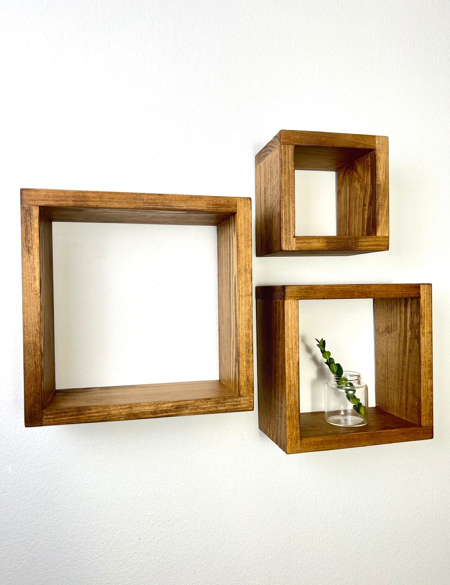 Set of 3 Floating Cube Shelves Quality Wood Shelving Hanging Plant Display  Gallery Wall Bathroom Storage Minimalist 