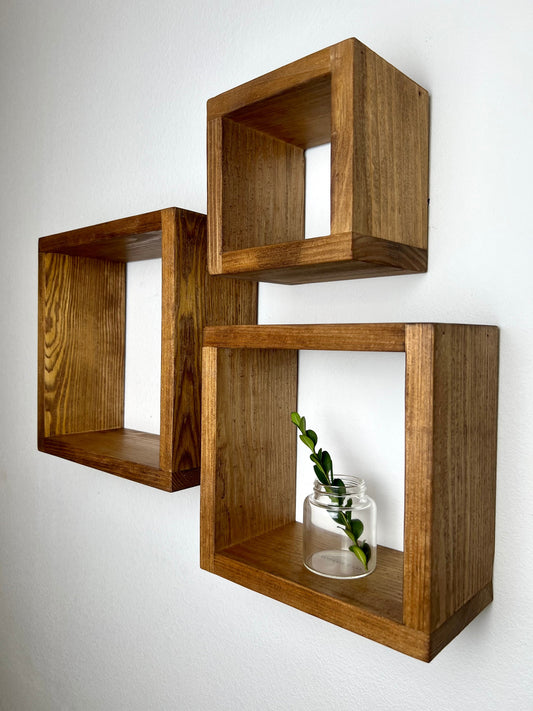 Pine Floating Cube Shelves | Set of 3